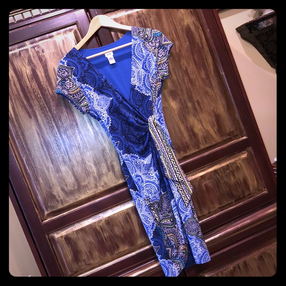 Cache blue print stretch wrap dress